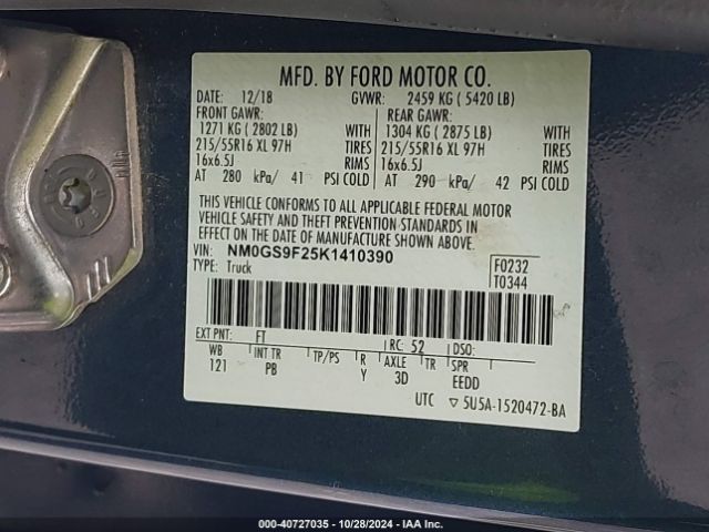 NM0GS9F25K1410390 Ford Transit Connect Xlt