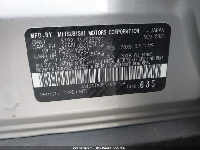 JA4J4TA86NZ035704 Mitsubishi Outlander Es 2.5