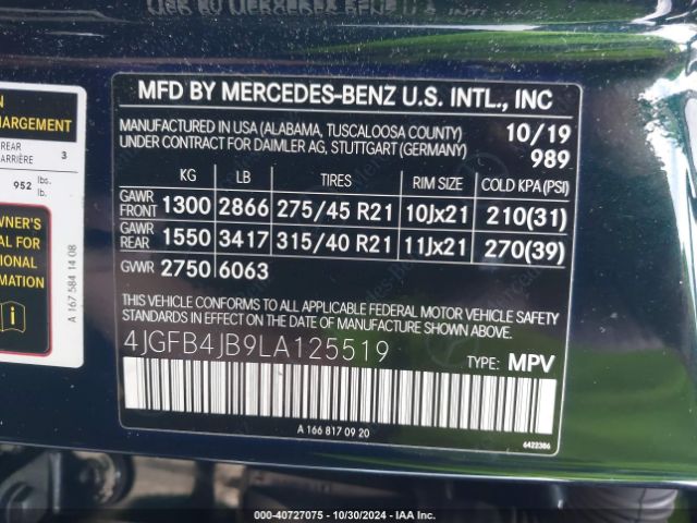 4JGFB4JB9LA125519 Mercedes-Benz GLE 350