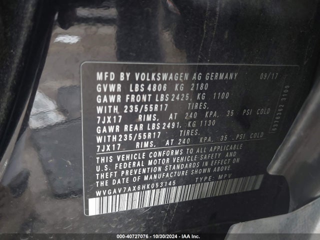 WVGAV7AX6HK053145 Volkswagen Tiguan 2.0t/2.0t S