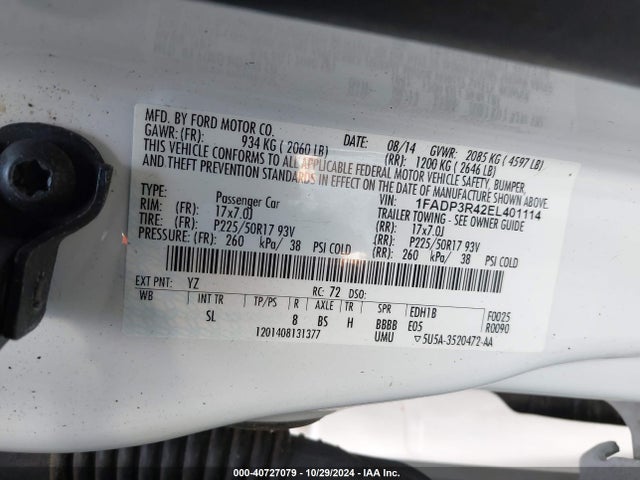 Ford FOCUS ELECTRIC 2014 1FADP3R42EL401114 Image 9