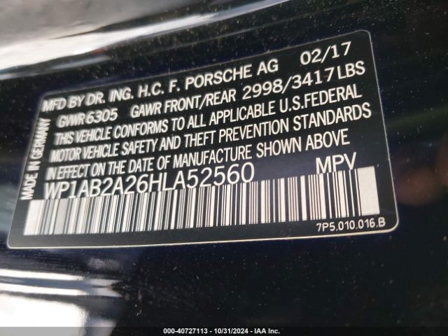 WP1AB2A26HLA52560 Porsche CAYENNE S