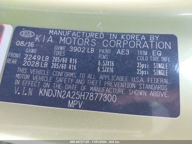 KIA Soul 2017 KNDJN2A25H7877300 Image 9