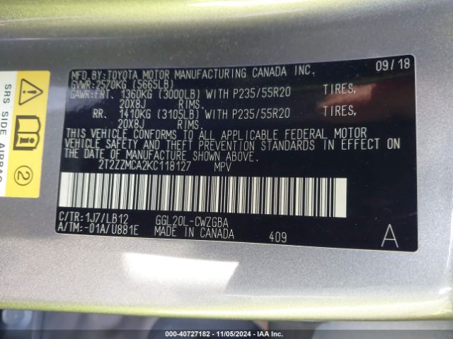 2T2ZZMCA2KC118127 Lexus RX 350
