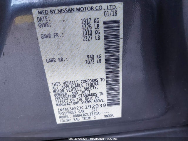 Nissan Altima 2.5 Sl 2018 1N4AL3AP2JC192939 Image 9