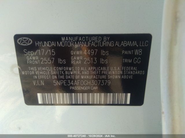 5NPE34AF0GH307379 Hyundai Sonata Limited