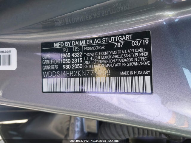 WDDSJ4EB2KN776908 Mercedes-Benz CLA 250