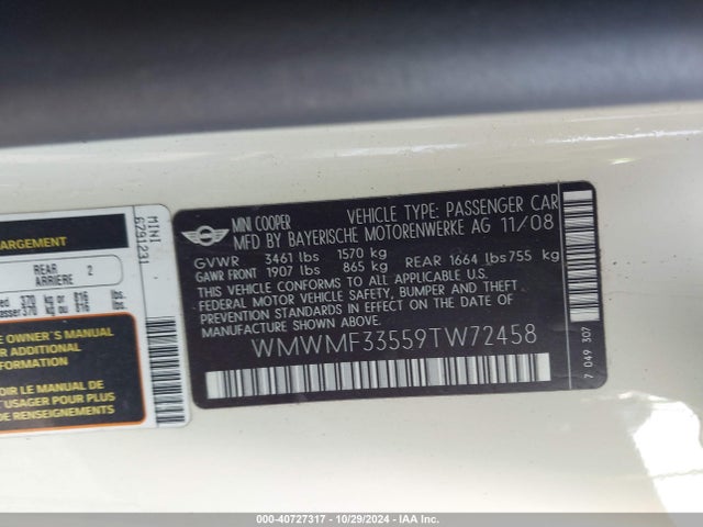 2009 MINI COOPER WMWMF33559TW72458 Photo 8