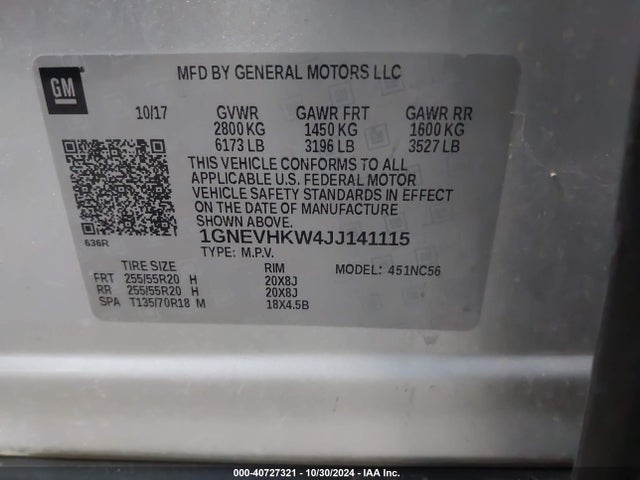 Chevrolet Traverse 3lt 2018 1GNEVHKW4JJ141115 Image 9