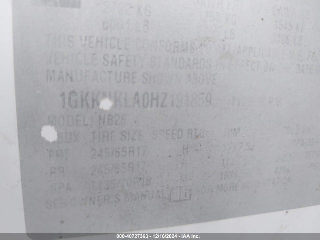 1GKKNKLA0HZ191859 GMC Acadia Sle-1