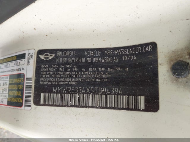 2005 MINI COOPER S WMWRE334X5TD94394 Photo 8