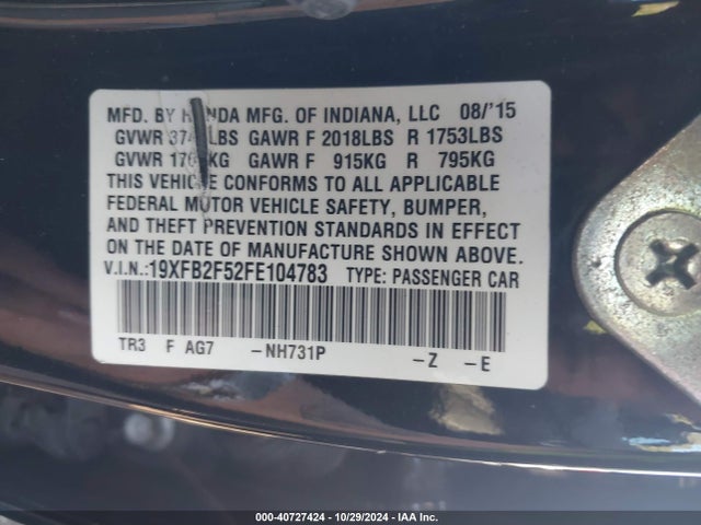 Honda Civic Lx 2015 19XFB2F52FE104783 Image 9
