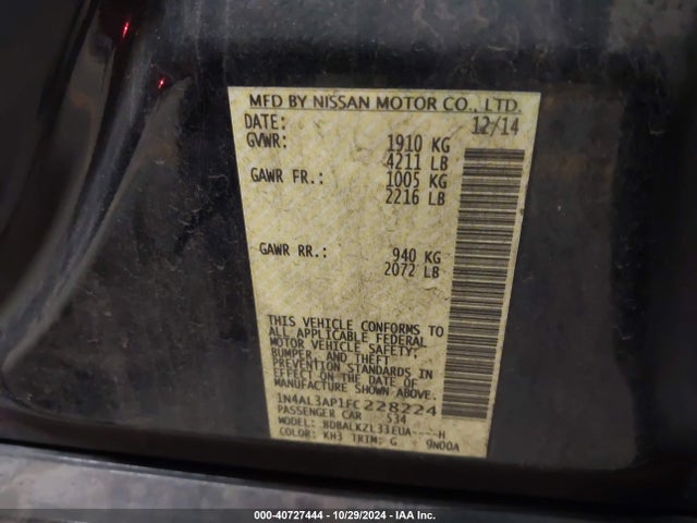 Nissan Altima 2.5 Sv 2015 1N4AL3AP1FC228224 Image 9