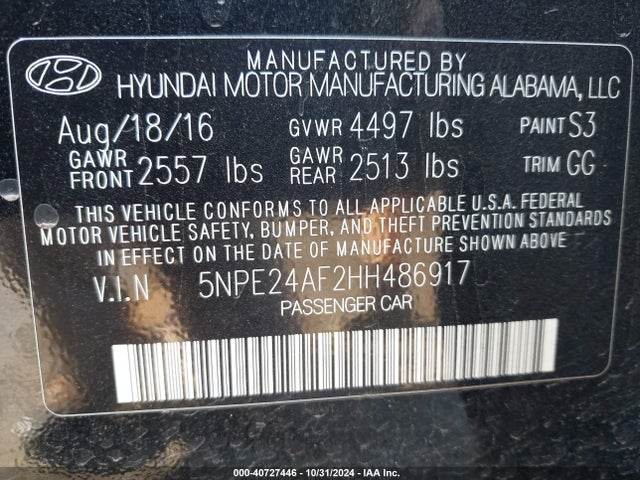 Hyundai SONATA SE 2017 5NPE24AF2HH486917 Image 9