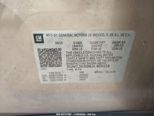 3GNCJKSB6JL409118 Chevrolet TRAX LS