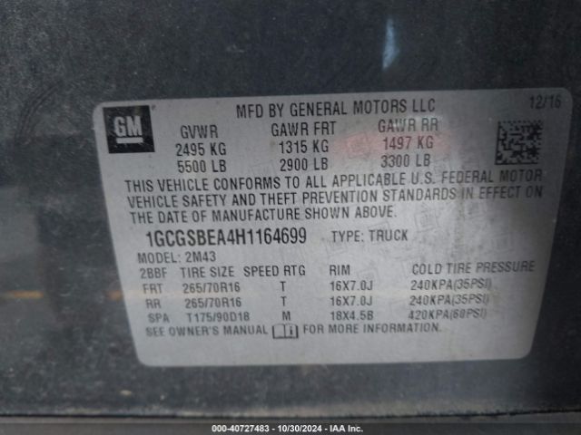 1GCGSBEA4H1164699 Chevrolet Colorado Wt