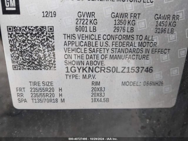 1GYKNCRS0LZ153746 Cadillac Xt5 Fwd Premium Luxury