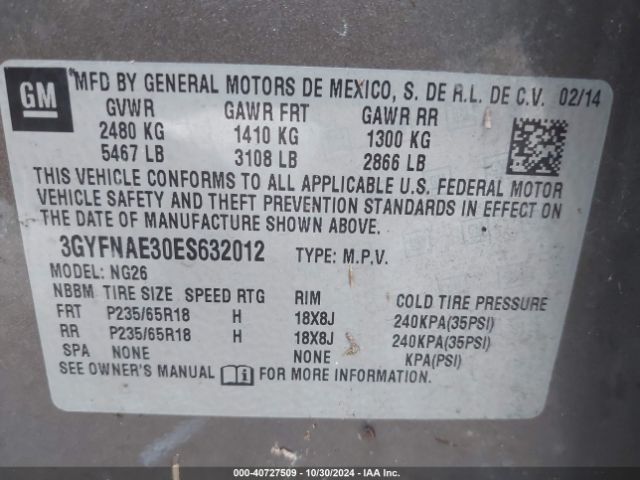 3GYFNAE30ES632012 Cadillac Srx Standard