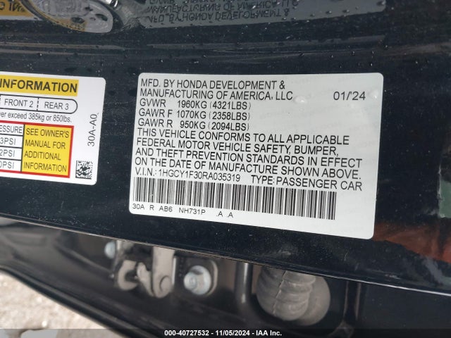 1HGCY1F30RA035319 Honda ACCORD EX