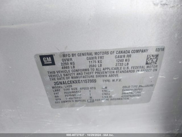2GNALCEKXG1157869 Chevrolet EQUINOX LT