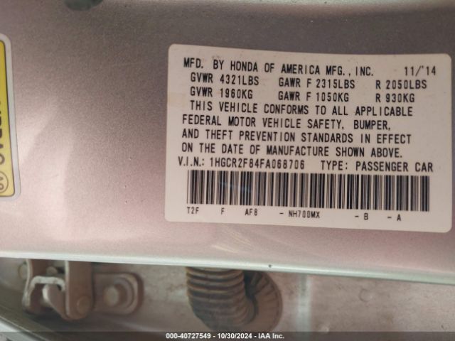 1HGCR2F84FA068706 Honda Accord Ex-l