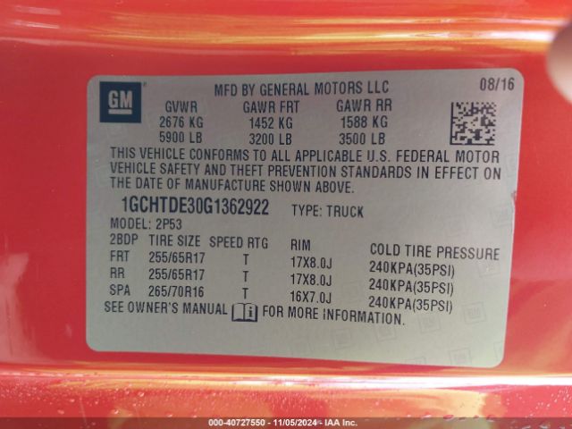 1GCHTDE30G1362922 Chevrolet Colorado Z71