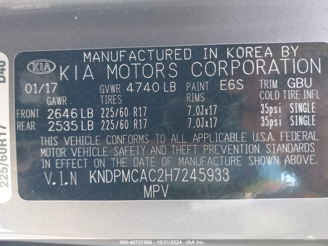 KIA Sportage Lx 2017 KNDPMCAC2H7245933 Image 9