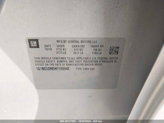 Chevrolet Cruze Ls Auto 2017 1G1BC5SM5H7158942 Image 9