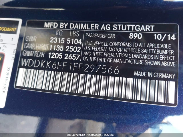 WDDKK6FF1FF297566 Mercedes-Benz E 400