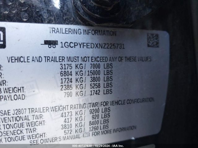 1GCPYFEDXNZ225731 Chevrolet Silverado 1500 Ltd 4wd  Short Bed Lt Trail Boss