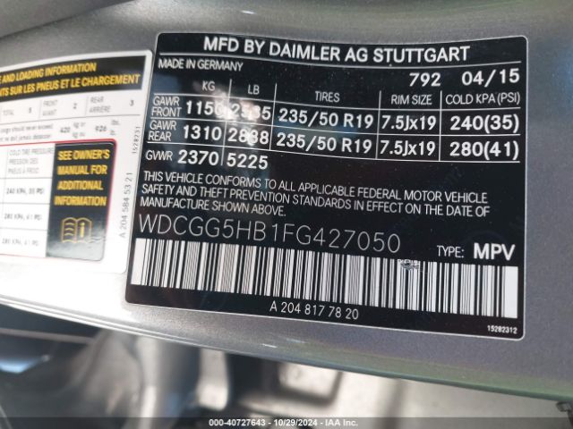 WDCGG5HB1FG427050 Mercedes-Benz GLK 350