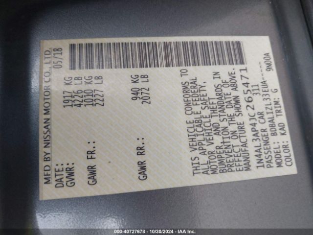 1N4AL3AP4JC265471 Nissan Altima 2.5 Sv