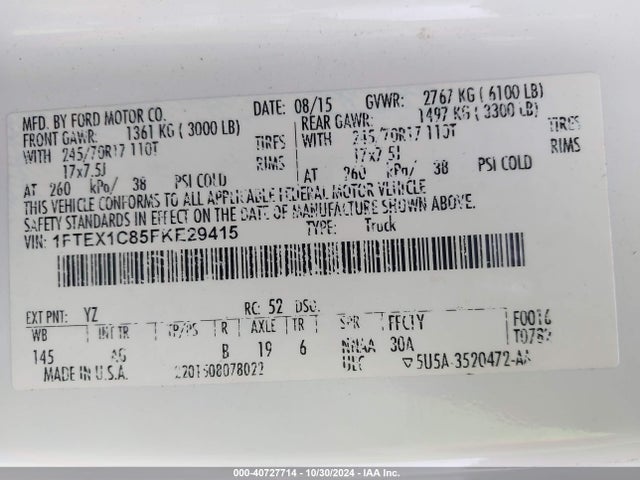 Ford F-150 Xl 2015 1FTEX1C85FKE29415 Image 9