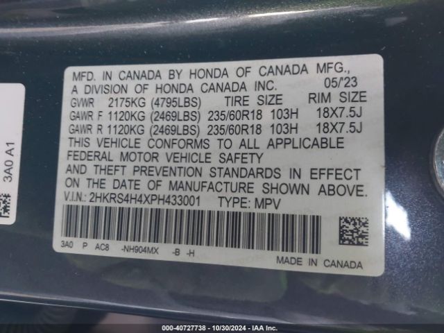 2HKRS4H4XPH433001 Honda Cr-v Ex Awd