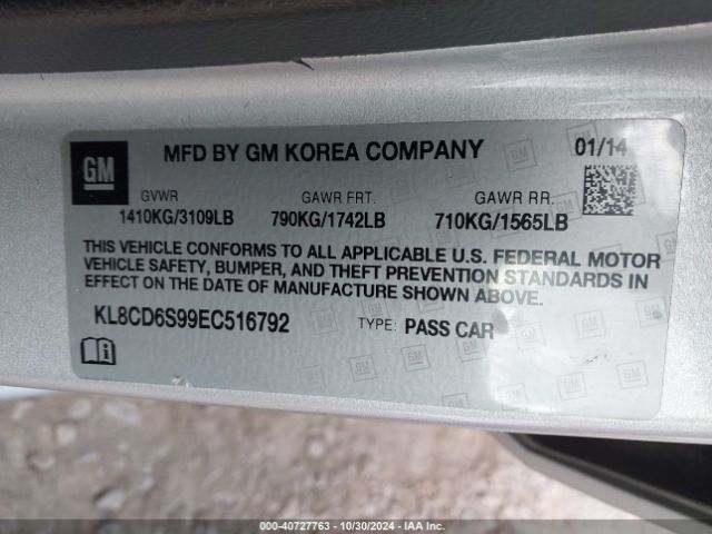 KL8CD6S99EC516792 Chevrolet Spark 1lt Auto