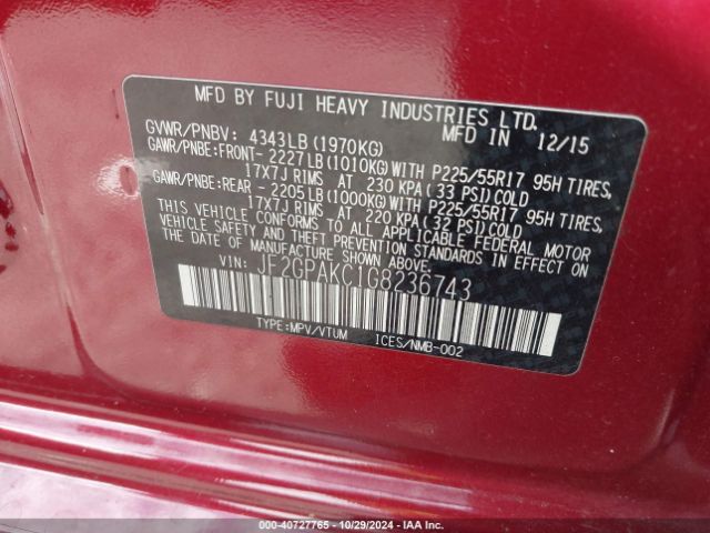 JF2GPAKC1G8236743 Subaru Crosstrek 2.0i Limited
