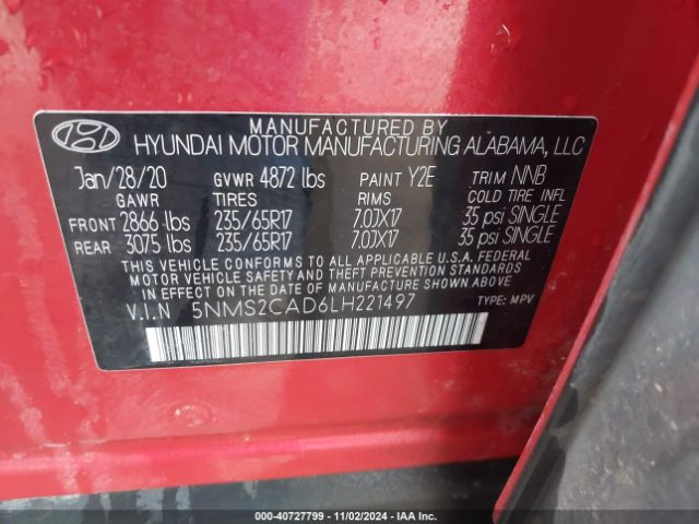 5NMS2CAD6LH221497 Hyundai Santa Fe Se