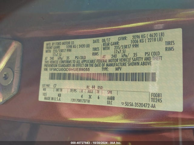 Ford ESCAPE SE 2017 1FMCU0GD9HUE89055 Image 9