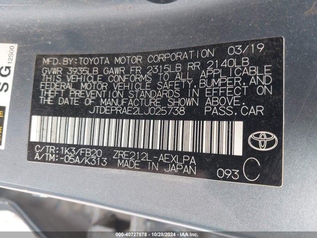 Toyota COROLLA LE 2020 JTDEPRAE2LJ025738 Image 9