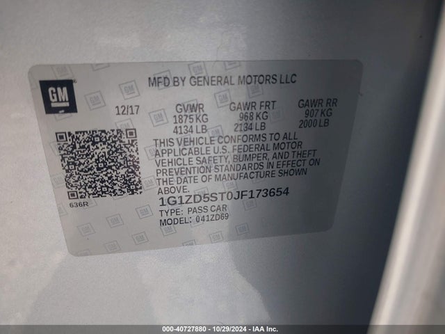 1G1ZD5ST0JF173654 Chevrolet MALIBU LT