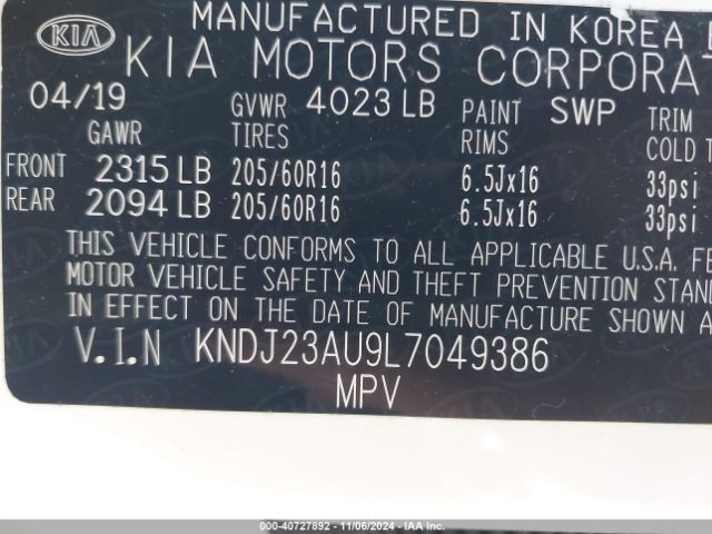 KNDJ23AU9L7049386 KIA SOUL S