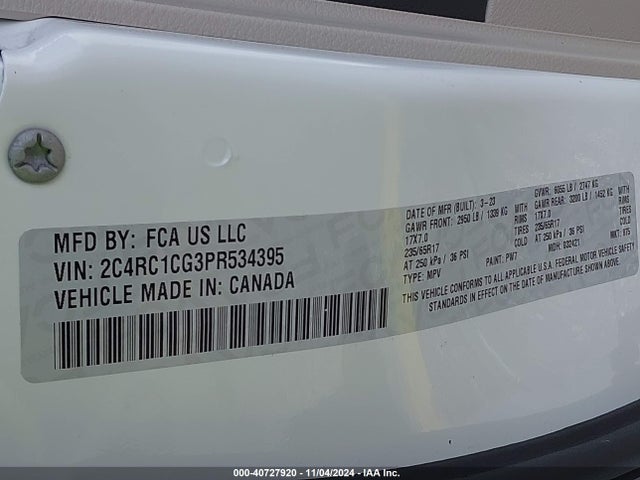 2C4RC1CG3PR534395 Chrysler Voyager Lx