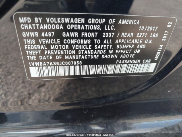 1VWBA7A36JC007958 Volkswagen Passat 2.0t Se