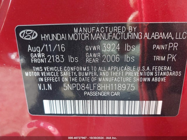Hyundai ELANTRA SE 2017 5NPD84LF8HH118975 Image 9