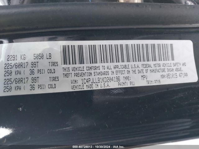 1C4PJLLB1KD204196 Jeep Cherokee Latitude Plus Fwd