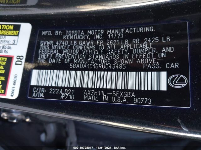 58ADA1C16RU043485 Lexus ES 300H
