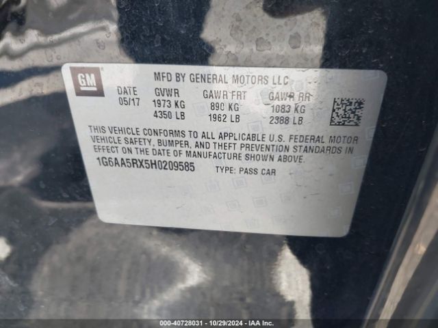 1G6AA5RX5H0209585 Cadillac Ats Standard