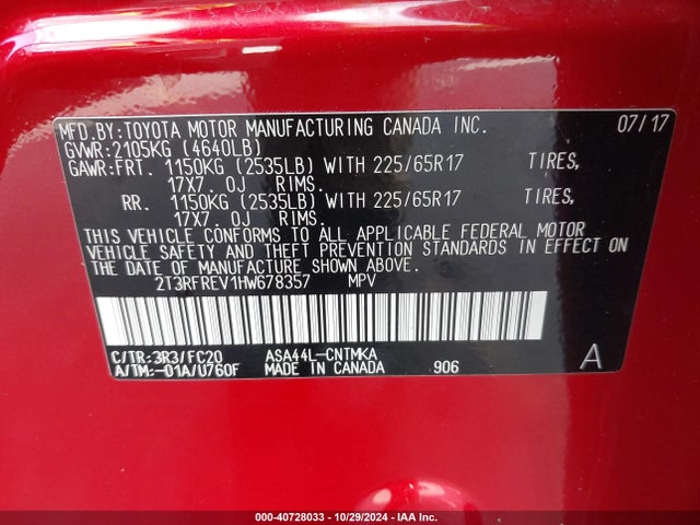 Toyota Rav4 Xle 2017 2T3RFREV1HW678357 Image 9