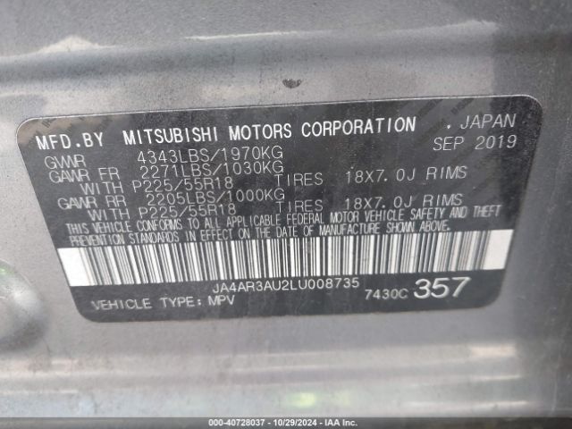 JA4AR3AU2LU008735 Mitsubishi Outlander Sport 2.0 Be /2.0 Es /2.0 Se /2.0 Sp