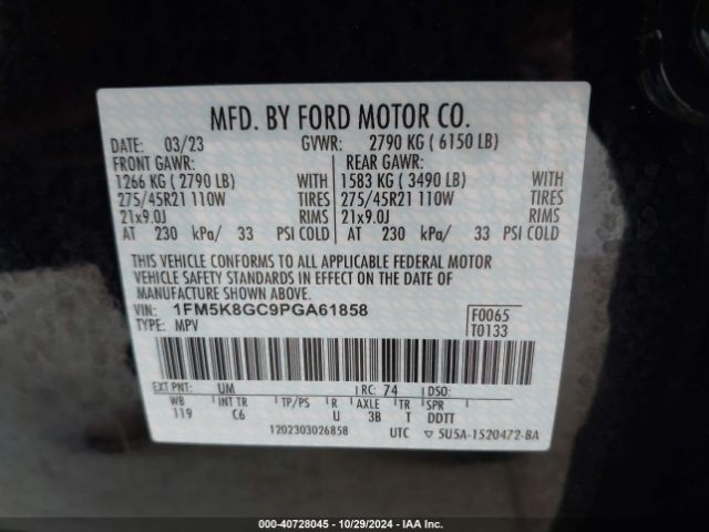1FM5K8GC9PGA61858 Ford Explorer St